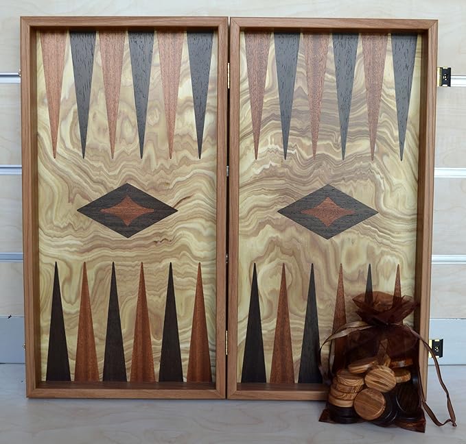 Manopoulos Olive Wood Traditional Backgammon Set - 19 Olive Wood Chips for 2 Players Ages 12+