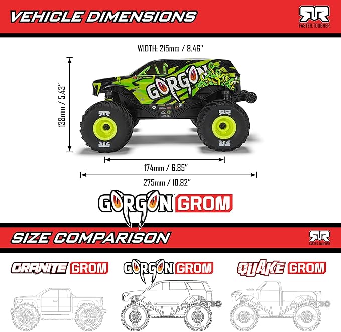 ARRMA RC Truck 1/16 Gorgon GROM 4X4 RTR Brushed Monster Truck (Battery &amp Charger Included) Yellow ARA2130T1