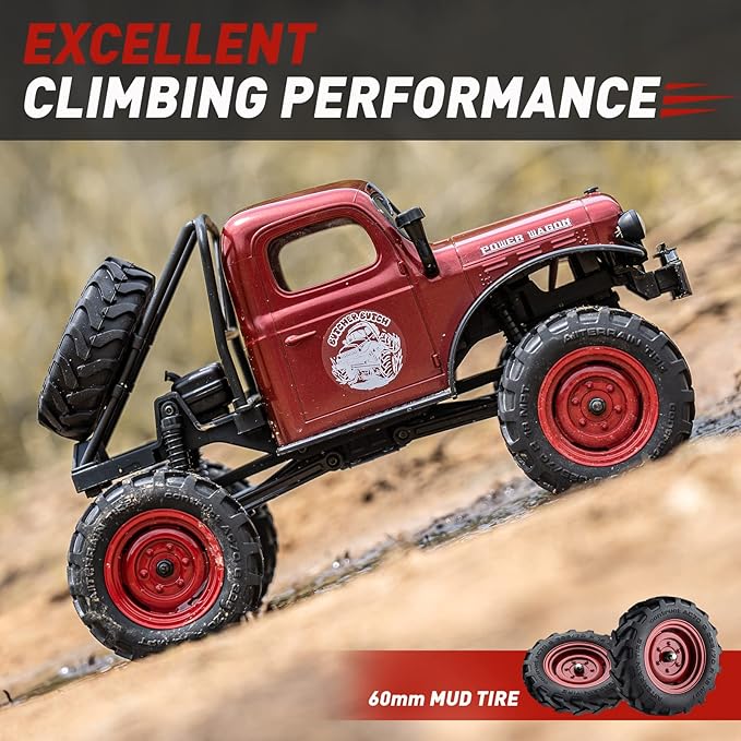 BEEZRC FMS RC Crwaler 1/24 Scale FCX24 Power Wagon RTR 4WD 2.4GHz 3CH Offroad RC Car Model Vehicle Hobby Grade Remote Control Car (Red)