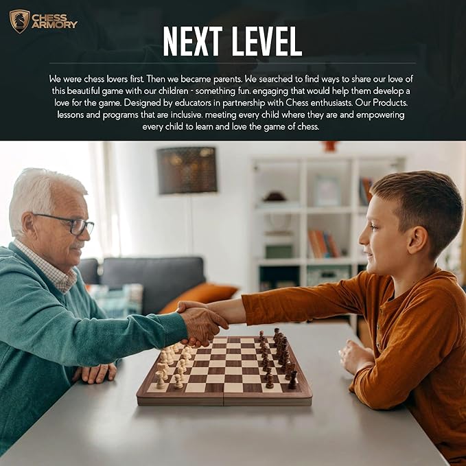 Chess Armory 15 inch Chess Set Magnetic - Premium Wooden Board Game with a Portable Wood Case and Secure Storage for Pieces Set for Kids and Adults (Walnut Wood)