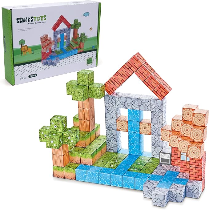 119PCS 1 in Big Size Magnetic Building Blocks Set Magnetic Tiles Kids Build Cubes STEM Game Toys Build Forest World Set Christmas Birthday Gifts for Boys &amp Girls Age 3 4 5 6 7 8 9 10+