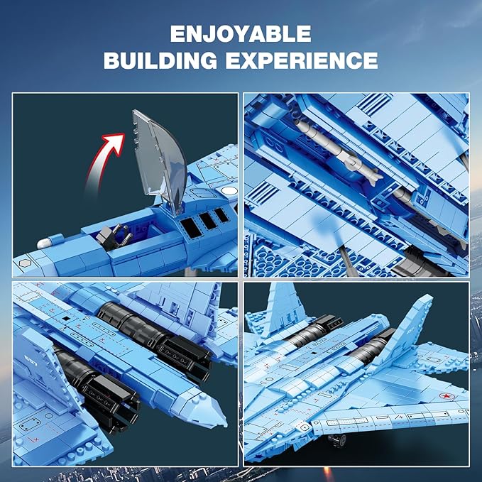 Reobrix SU-57 Fighter Jet Building Set Fighter Airplane Model Kit 33030 for Adults Military Plane Model Kit for Men Cool Decor Military Toys Ideal Gifts for Military Fans Kids 14+(1456PCS)