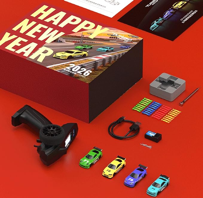 TurboRC New Year 4-Piece Set 1:76 Mini Sports Car 4CH 2.4GHZ Remote Control Full Proportional RTR Kit with P32-S 4CH LCD Controller and RX41 Receiver(C71、C72、C73、C74)
