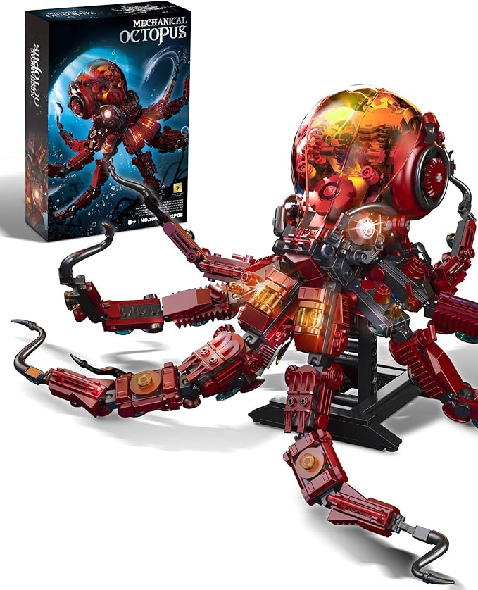 Mechanical Octopus Building Sets with Light Ocean Animal Building Kits for Adults Compatible with Lego Octopus 882PCS STEM Toy for Teens Boys &amp Girls 8-16