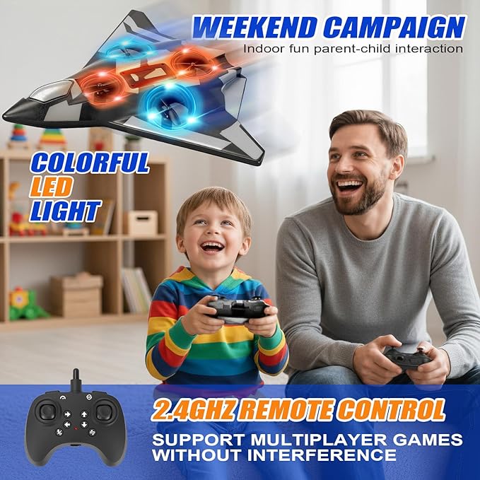 Foam Remote Control Airplanes for Kids &amp Adults | Easy Control Great for Beginner and Teenagers with Stable Hovering 360° Flips Circle Fly LED Light 2.4Ghz Christmas &amp Birthday Gifts