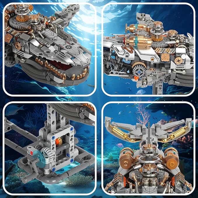 Creative 1388PCS Mechanical Whale Building Blocks Ideals Sea Animal Marine Organism with Light Model Building Blocks Bricks STEM Sensory Toy Gift for 12+ Boys Girls Kids or Adults
