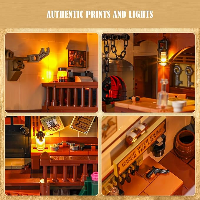 Wild West Blacksmith Lighting Building-Bricks Set - Western Forge House 2042 Pcs Collection Display Set for West Lovers