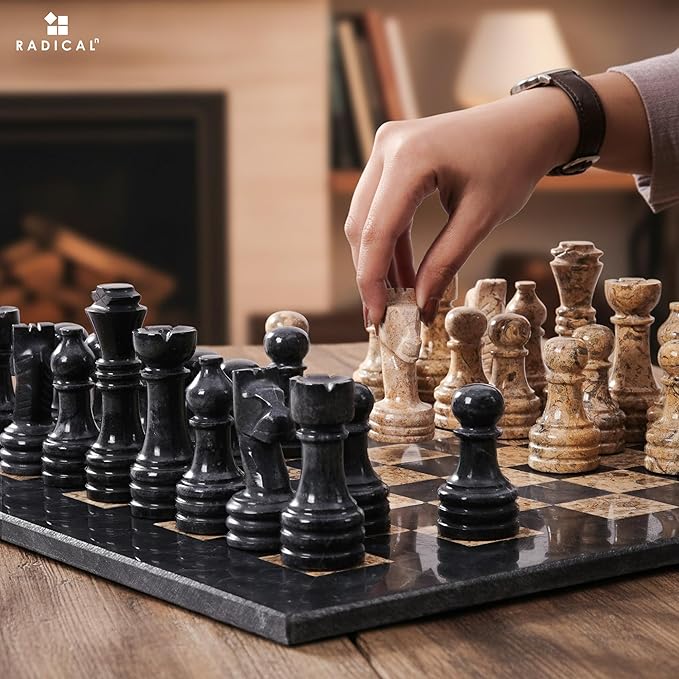 Radicaln Marble Chess Set 15 Inches Black &amp Coral with Storage Box Handmade Classic Board Games for Adults Luxury Marble Chess Board &amp Chess Pieces for Gifts