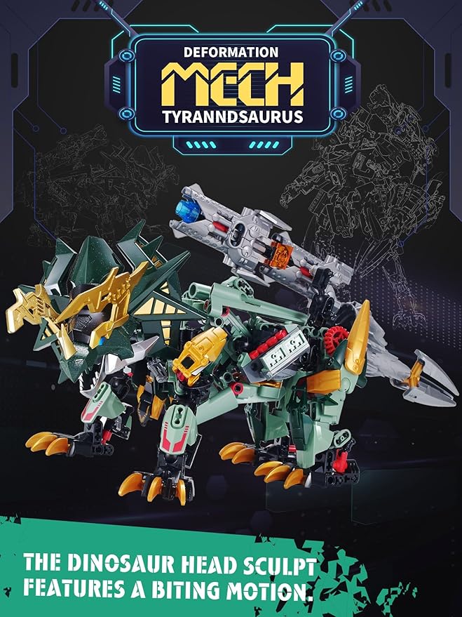 2 in 1 Triceratops Mech Building Blocks SetsDinosaurs Transform Robot Building ToysDinosaurs Mecha Building Kits Robotics Model for Boys Adult Age 8-14 (Triceratops)