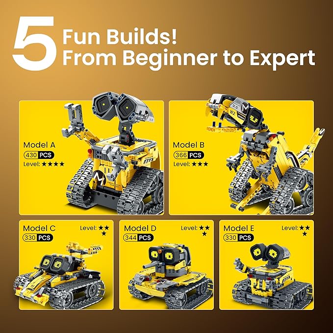 Sillbird Robot Building Kit with Remote Control for Boys Ages 8-14 STEM Coding Robotics Technic Toy Birthday Creative Gifts for Kids Buildable 5in1 Models with 473 Pieces