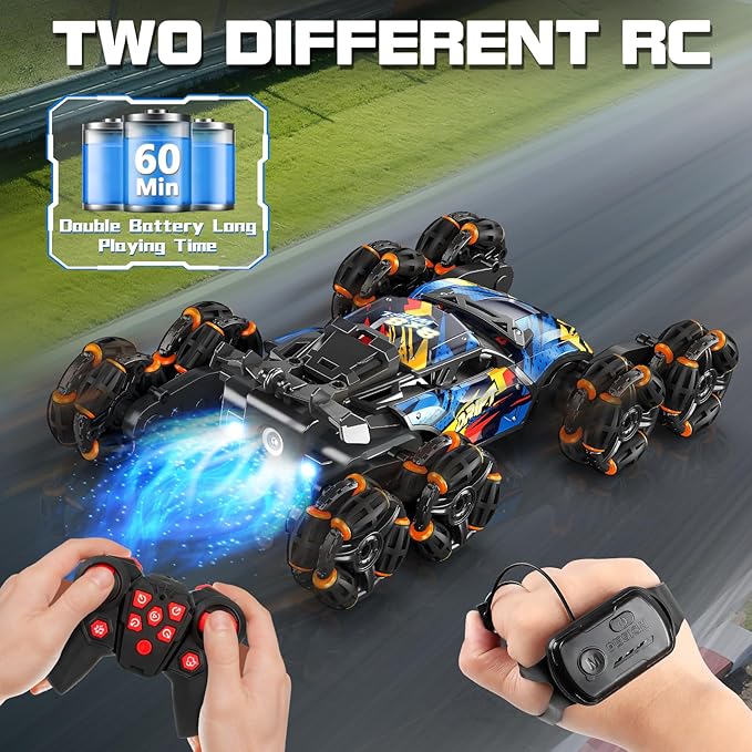 8 Wheels Hand Controlled RC Stunt Car Toys for Kids Ages 6 7 8-12 13 14 Year Old - 2.4Ghz Gesture Sensing Remote Control Cars for Boy Girl Birthday - Cool Spray &amp Lights &amp Music Climbing Stunt