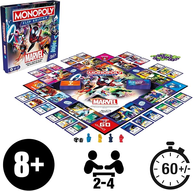 Monopoly Flip Edition: Marvel Board Game | Ages 8 and Up | 2 to 4 Players | Family Board Games for Kids Teens and Adults
