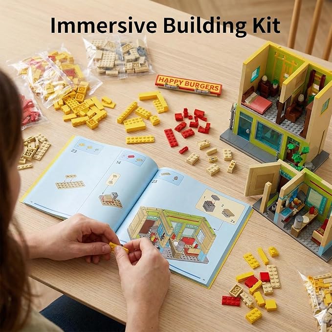 Happy Burgers Shop Modular Building Set for Adults The Belcher Family House Building Blocks with Box Ideas Collectors Gift Set for Kuchi Kopi Cartoon Fans (1222PCS)