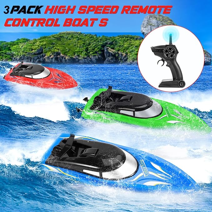 RC Boat 3PACK High Speed Remote Control Boat for Kids &amp Adults 10km/h 2.4G Boats for Pools and Lakes Rechargeable Battery Included