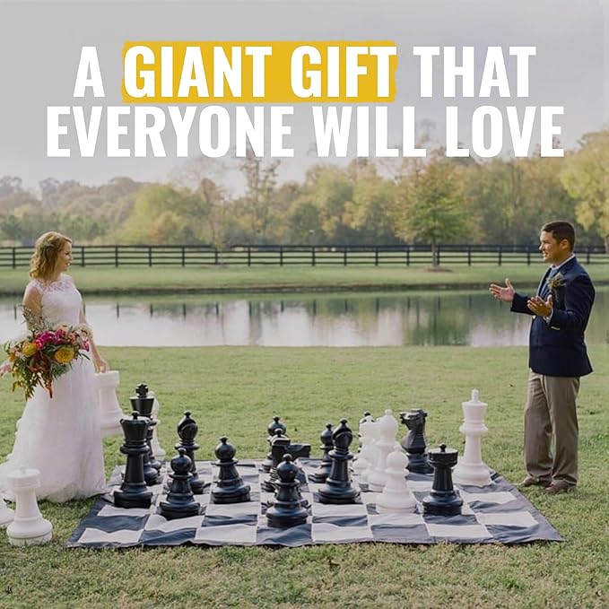 MegaChess Giant Chess Set Game with 25 Tall King - A Large Chess Set Yard Game for Families Looking for Outdoor Jumbo Games - 32 Large Pieces Made from Durable HDPE (Nylon Mat Board Included)