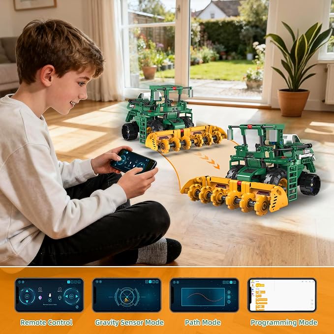 5 in 1 STEM Robot Toys Building Kits for Kids Ages 6-14 App &amp Remote Control STEM Harvester/Plowing Cart/Water Truck Robot Building Set Programmable Transformers RC Robotics Gifts for Kids Boys