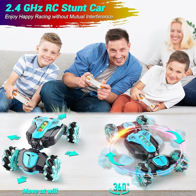 Gesture Sensing Remote Control Stunt Car - Boys Toys Age 6-8-12 4WD Hand Controlled RC Twist Car with Light &amp Music Cool Birthday Presents and Ideas Gifts for Kids Age 3 4 5 6 7 9 10 11 12 Years