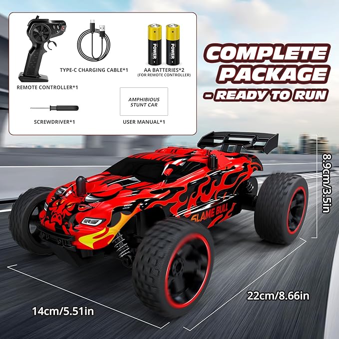 Tecnock RC Cars for Kids 1:18 Scale 2WD RC Car with USB-C Easy Charging 2.4GHz Remote Control Car with LED Lights &amp 50 Mins Playtime Toys Gifts for Boys &amp Girls Ages 8-12