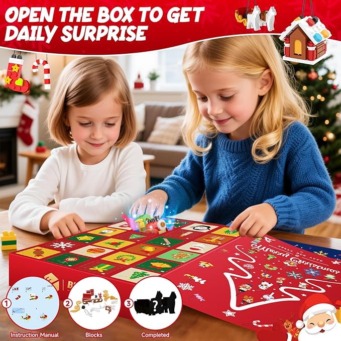 Christmas Advent Calendar 2025 Building Sets 24 Packs Christmas Ornaments Building Kit Christmas Tree/Santa/Reindeer/ Gingerbread/Penguin/Nutcracker/Snowflakes Xmas Gifts for Party Favor Kids 6+