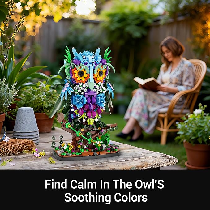 Sillbird Flower Owl Building Sets for Adults Creative Gift Ideas for Women Men Mom Her Girlfriend Wife Home Decor Display or Table Centerpieces - Buildable Floral Animals Botanical Model Collection