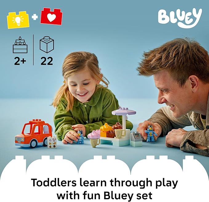 LEGO DUPLO Bluey Ice Cream Trip with Bluey - Toddler Toy for Kids Boys and Girls Ages 2+ - Includes Figure and Ice Cream Stand - Sensory Toy for Pretend Play - Preschool Gift Idea - 10458