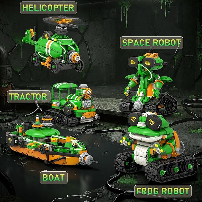 STEM Robot Building Kits for Kids 6-14 5in1 Remote &amp APP Controlled STEM Tractor/Frog/Robot Building Toys 732 Pcs Educational Building Block Sets for Kids Erector Sets Gifts for Boys Girls