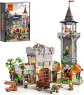 FUNWHOLE Medieval Watchtower Lighting Building-Bricks Set - Guardiance Castle with Soldier Farmer Minifigures Collectible Display Set 1625 Pcs for Adults and Teen