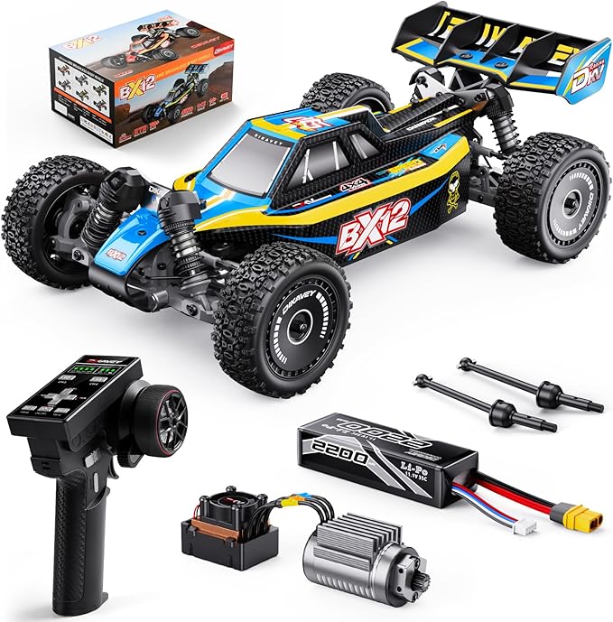 1/12 Brushless RC Cars for AdultsRemote Control Car for Fast Max 42 MPH 4X4 High Speed Racing RC Buggy with 3S 2200 mAh BatteryFast Off-Road RC Truck Suitable as Giftfor Beginner-blue yellow