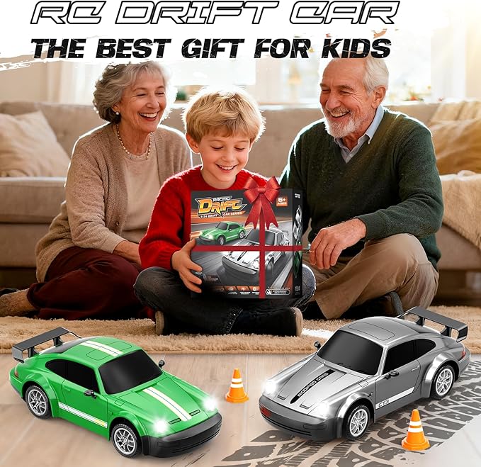 RC Drift Car 1:24 Scale Remote Control Car with LED Lights 20KM/H 4WD High Speed RC Cars Racing and Drifting Dual-Mode Toy Car Idea Gift for Adults and Kids Silver