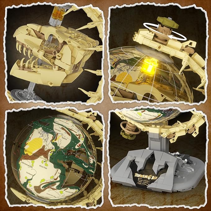 Dinosaur Skull Fossils Globe Building Set360° Rotatable Globe Display Model with LED LightSTEM Skeleton Model Educational Toy Gifts for Boys and Girls Ages 14+