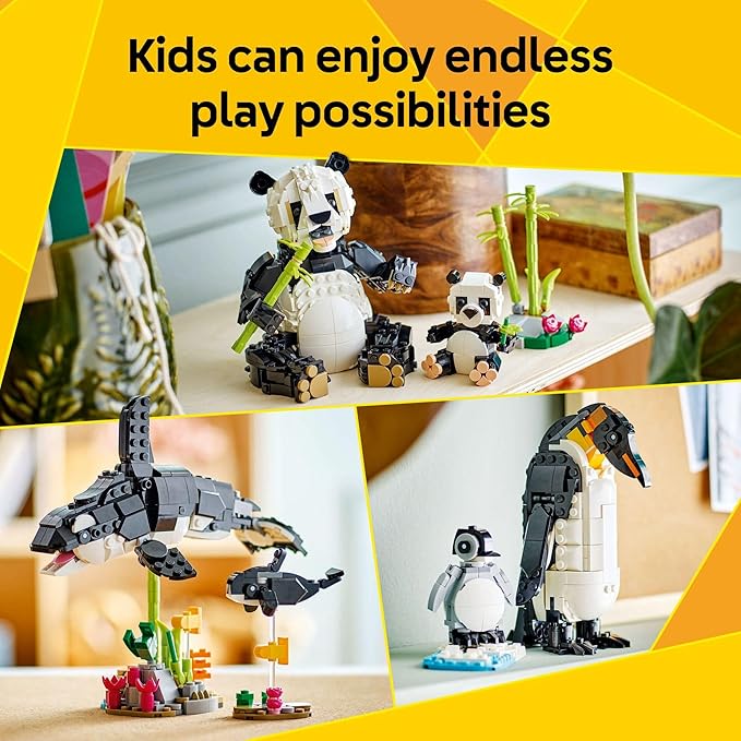LEGO Creator 3 in 1 Wild Animals Panda Family - Building Toy Kit for Kids with 3 Building Options Panda Penguin or Orca - 8 Year Old Girl &amp Boy Birthday Gifts - 31165