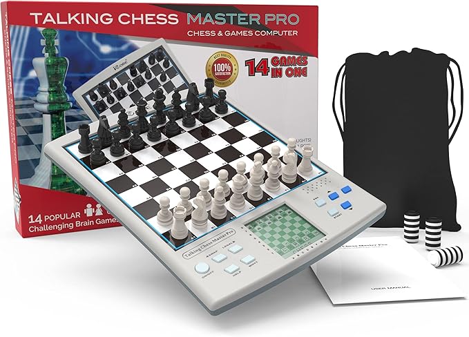 iCore Electronic Chess Set Talking Chess Master Pro 30 Skill Levels and 14 Brain Games 1 or 2-Player Modes for All Ages