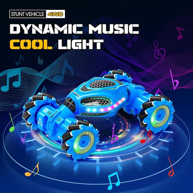 Gesture Sensing RC Stunt Car - Boys Toys Age 6-12 4WD Hand Controlled Remote Control Drift Twist Offroad 360° Rotation Car with Light &amp Music Cool Birthday Presents and Ideas Gifts for Kids Blue