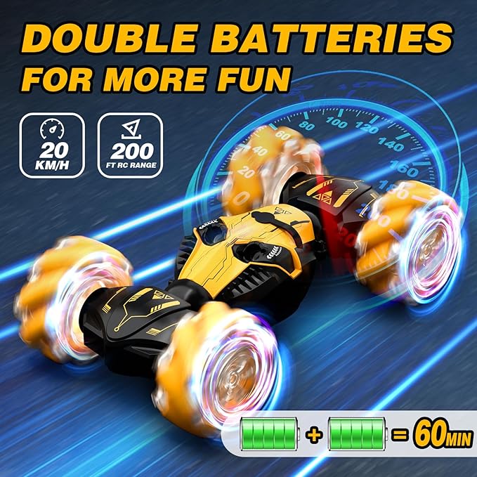 Remote Control Car for Boys 8-12 4WD Gesture Sensing RC Stunt Car 2.4Ghz with Lights Music Sprayer RC Cars for Boys Age 4-7 8-12 Hand-Controlled Cars Toys Birthday Gifts for Kids Girls Yellow