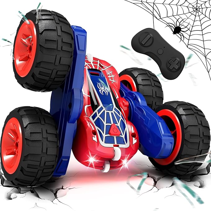 Tecnock Spider Remote Control Car 2.4GHz RC Cars with USB-C Easy Charging 4WD Double Sided 360° Rotates &amp Flips RC Stunt Car Toys Gift for Boys and Girls Ages 6-8 8-12