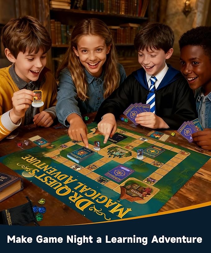 Dr. Quest's Magical Adventure–Educational Board Game for Kids Ages 6-9 – Spelling &amp Grammar Learning Game for Early Elementary | 180 Questions | Screen-Free Homeschool &amp Family Game | 2-6 Play