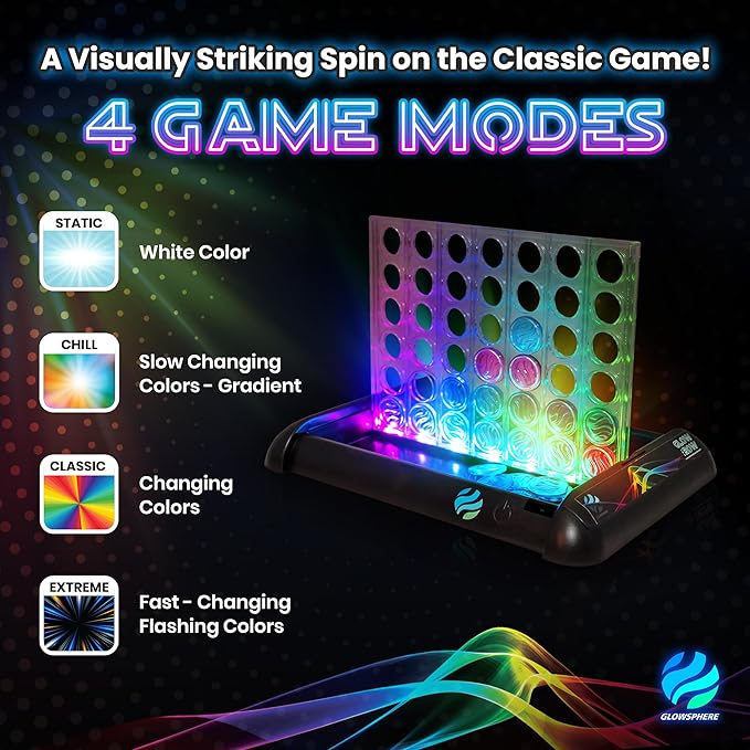 Glow in a Row Light-Up 4 in a Row Board Game Strategy Games for Kids Ages 6 and Above 2 Player Game Perfect for Kids and Adults Family Game Night