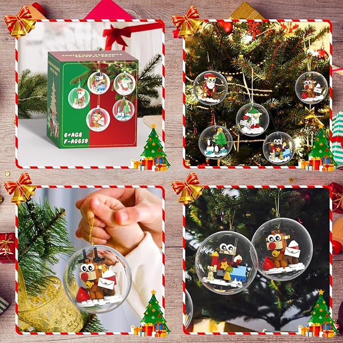Christmas Tree Ornaments Building Blocks Christmas 2025 Christmas Decorations Ball Toys Included Santa Reindeer Nutcracker Gnome Penguin Xmas Ornaments for Indoor Outdoor 5packs