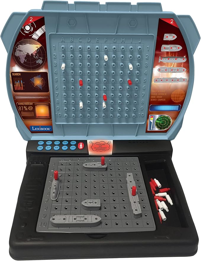 Talking Sea Battle (French English Spanish Portuguese) Electronic Board Game 1 or 2 Players Interactive Light and Sound Effects Strategy batteriy Operated Grey/Black GT2800i1