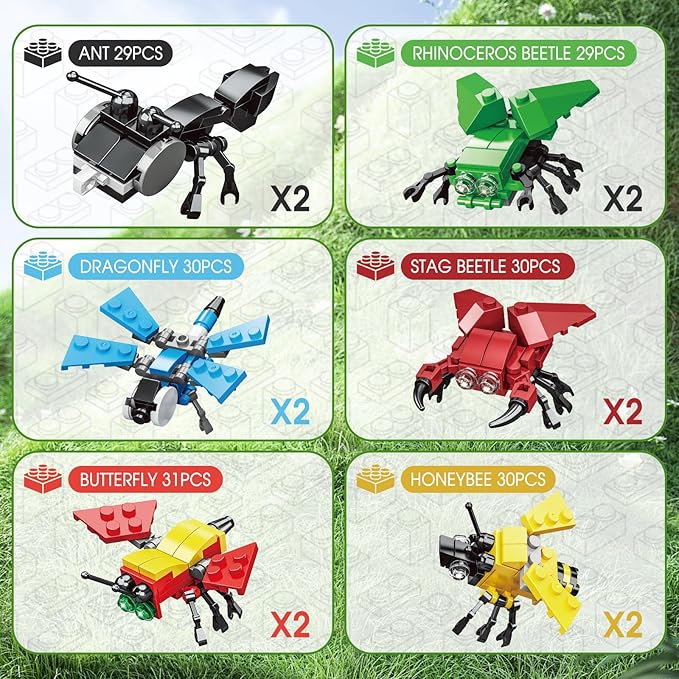 Mini Building Block Sets 12PCS Insects Building Blocks 6 in 1 STEM Toys Eggs Building Sets Party Favors for Kids Goodie Bags Prizes/Birthday Gifts
