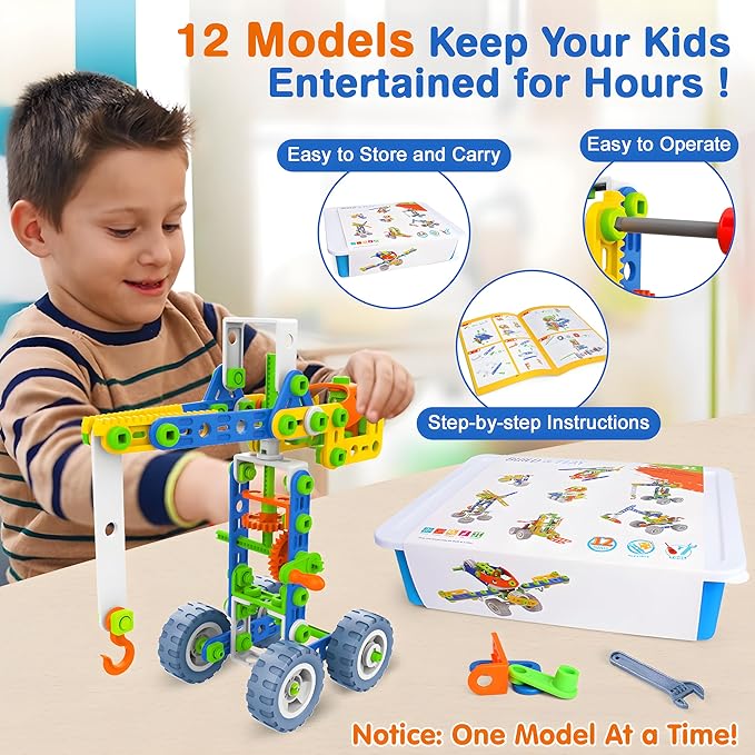 MOONTOY 12 in 1 STEM Toys for 4 5 6 7 8+ Year Old Boy Gifts 152 PCS Educational Building Toys for Kids Ages 4-8 5-7 8-12 Building Blocks Stem Kits Activities Construction Toy for Boys Birthday Gifts
