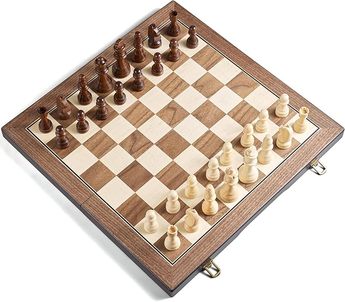 AMEROUS 17'' Magnetic Wooden Chess Set for Adults Kids - with Folding Board Gift Package Pieces Storage Slots Handmade PiecesChess Board Game Set for Tournament Professional Beginner