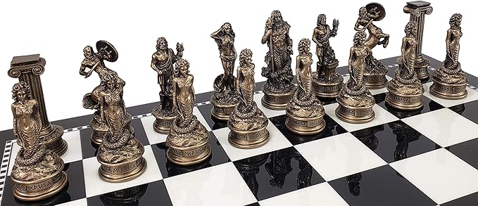 Greek Mythology Olympus Gods Zeus vs Poseidon Set of Chess Men Pieces Bronze and Pewter Color - NO Board
