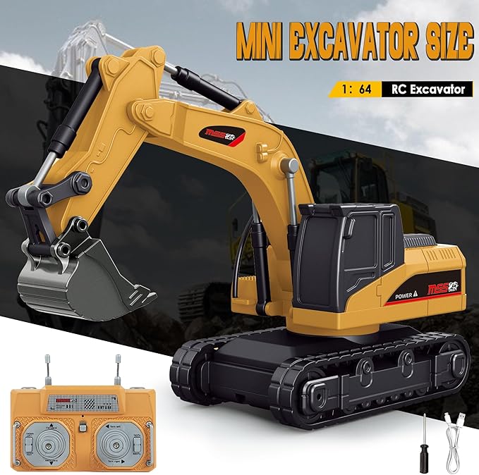 BRRRRT 1/64 Remote Control ExcavatorRemote Control Construction Vehicles with Metal ShovelType-C Direct Charging RC ExcavatorBirthday Gifts for Boys and Girls Age 3+