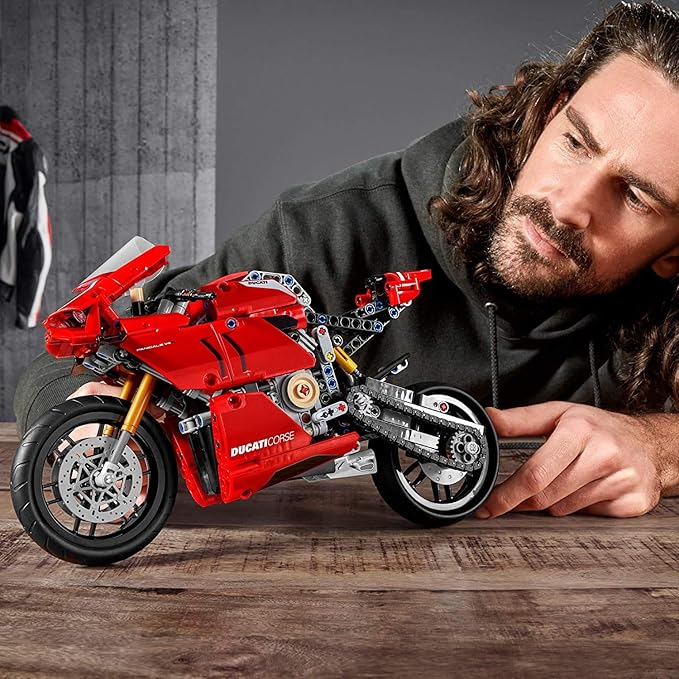 LEGO Technic Ducati Panigale V4 R Motorcycle 42107 Building Set - Collectible Superbike Display Model Kit with Gearbox and Working Suspension Fun for Adults and Motorcycle Enthusiasts