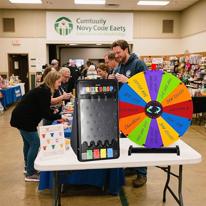 WinSpin Modular Prize Wheel Kit Mini 25x14 Prize Drop Board &amp 24 Tabletop Spinning Wheel Spinning Fortune Game Carnival Live Stream Party Tradeshow