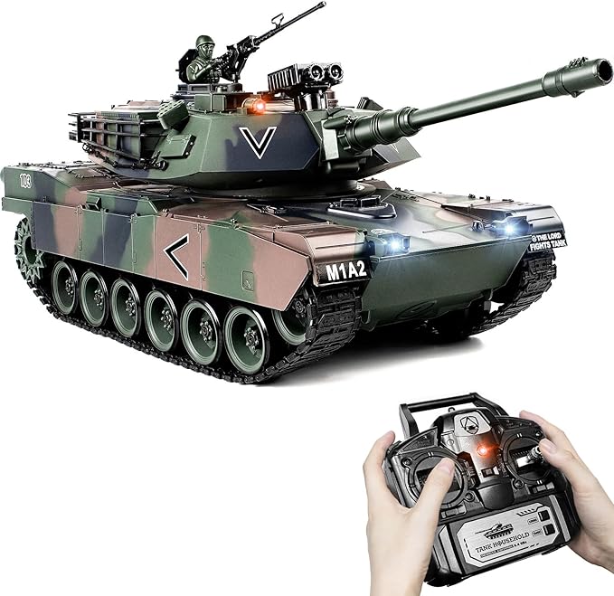 1:18 RC Tank 2.4Ghz M1A2 Remote Control Tank Model Toys 15 Channel Battle Army Toy with Smoke Light Sound Volume Switch Military Toy for Adult and Kid that Shoots BBS