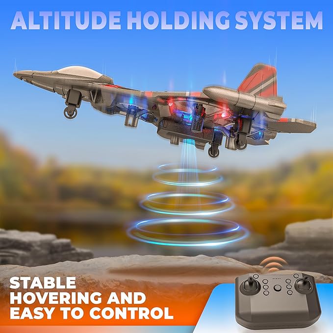 BEZGAR RC Plane | 2.4GHZ Remote Control Airplane RC Helicopter 360° Flip Fighter Jet Toy Toys for ages 8-13 with Colorful LED Navigation Lights Red