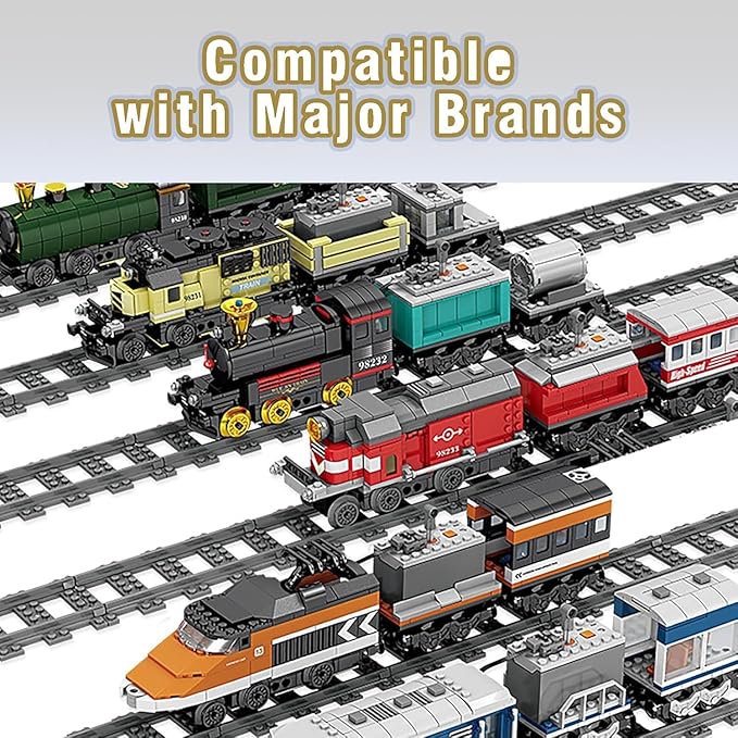 212 Pcs City Train Tracks Building Block Set Compatible with LegoTrain Tracks Accessories SetTrain Track Bridge Uphill and Downhill Set