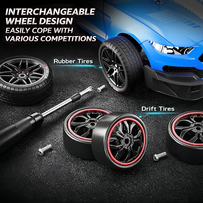 Remote Control Car RC Drift Car 1:16 Scale 4WD RC Vehicle with LED Lights 2.4GHz 30km/h RTR High Speed Racing Sport Toy for Adults Boys Girls Kids Gift 2Pcs Rechargeable Battery